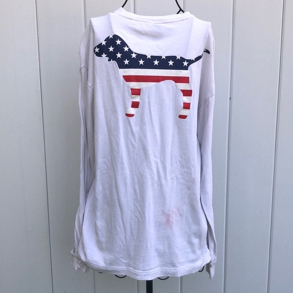 PINK Victoria's Secret Tops - PINK Victoria’s Secret American flag red white and blue dog shirt size s…